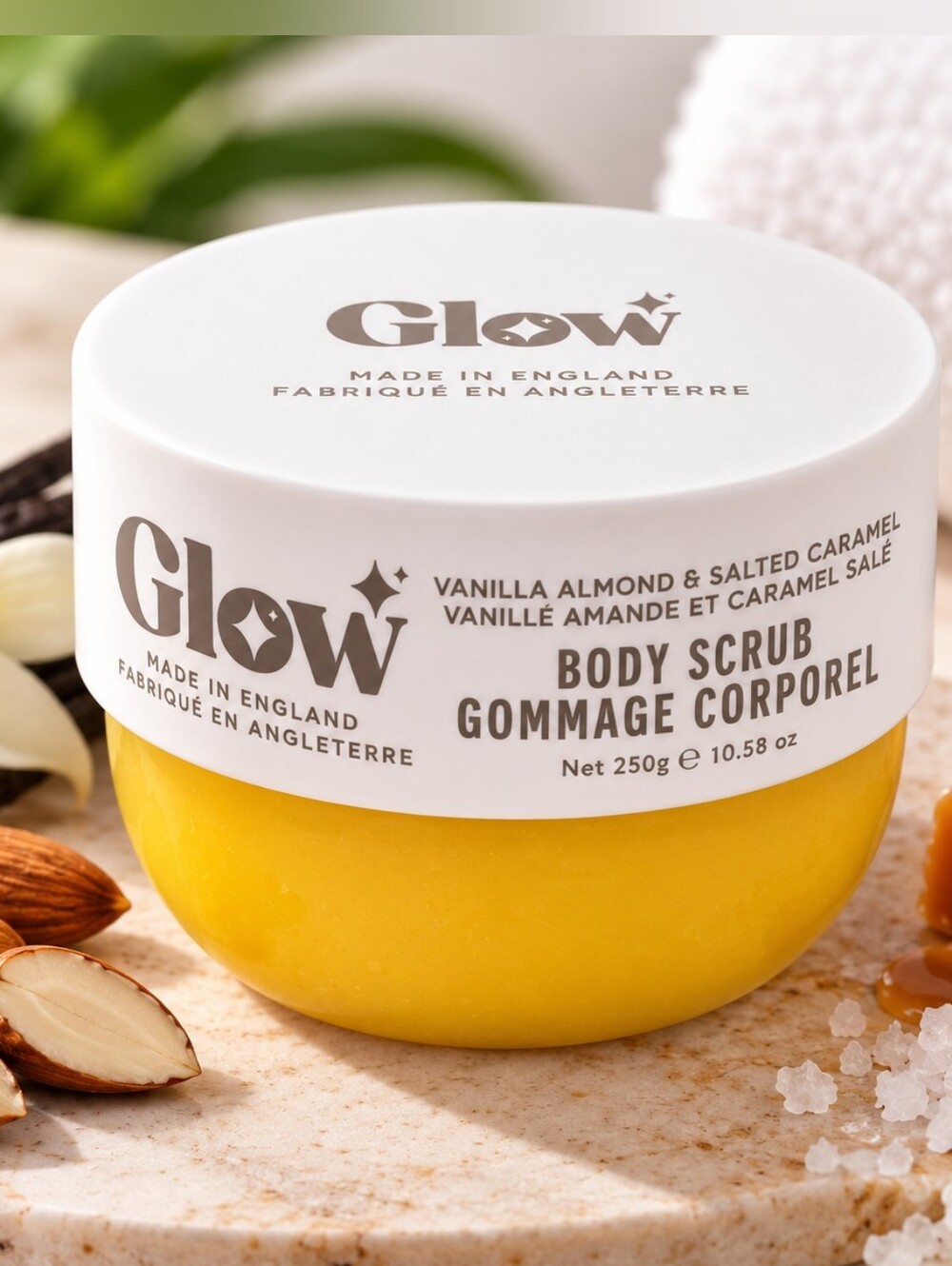 💙 GLOW - Vanilla Almond & Salted Caramel Body Scrub Made In England